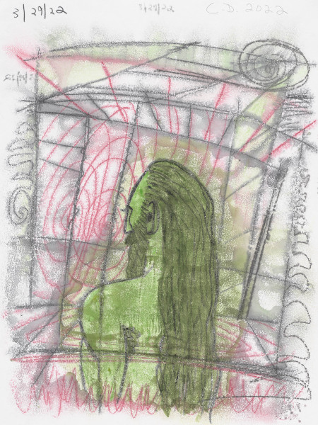 Untitled, Watercolor monotype, crayon, pencil on blotter paper