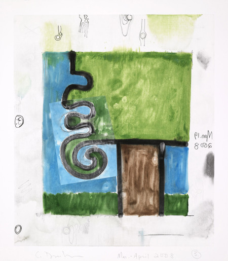 Untitled (March-April 2008) 3, Monotype and collage in watercolor and pencil on Lanaquarelle paper