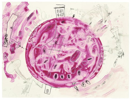 Untitled (Mauve), Monotype in gouache and water-soluble colored pencil on Lana Gravure paper