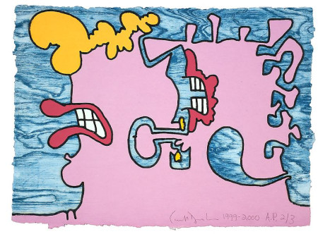 Untitled (Pink & Blue), Wood engraving on Twinrocker handmade paper