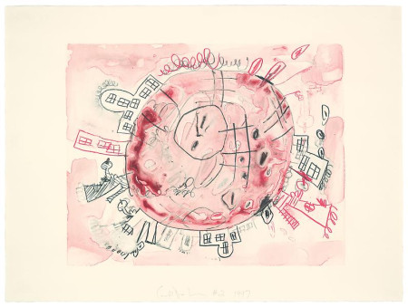 Untitled (Red), Monotype in gouache and water-soluble colored pencil on Lana Gravure paper