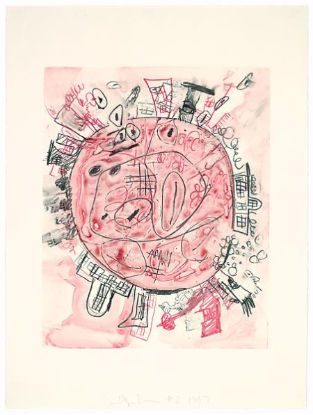 Untitled (Red), Monotype in gouache and water-soluble colored pencil on Lana Gravure paper